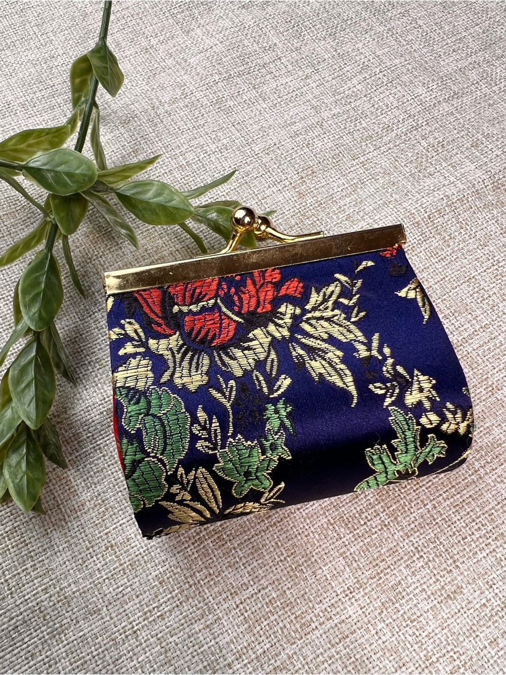 Red and Blue Satin Floral Small Coin Purse | Vintage Victorian-Style